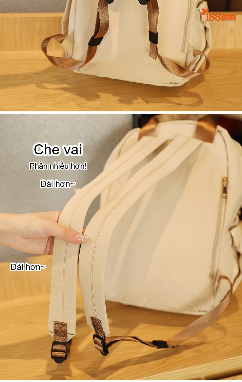 Balo Nữ Đeo Vai Hai Dây Mềm Mại Chống Sốc Thoải Mái Size Vừa Bền Bỉ Màu Be chi tiết 9