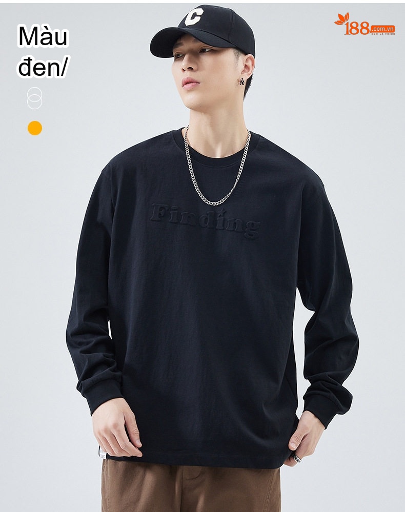 Áo Thun Tay Dài Nam Cotton Dày Dặn Cổ Tròn In Chữ Form Rộng Màu Trắng, Đen, Xám, Nâu chi tiết 11