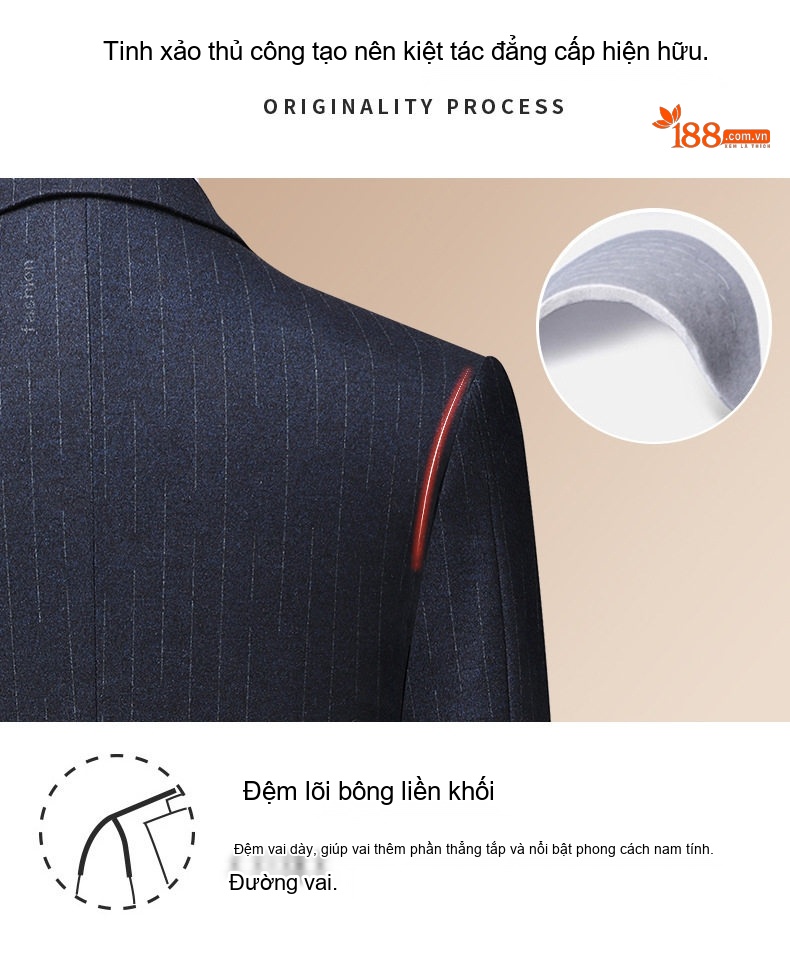 Bộ Vest Nam Kẻ Sọc Co Giãn Ôm Dáng Màu Xanh Đen chi tiết 5