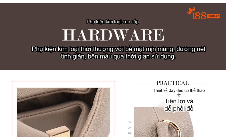 Túi Xách Tay/Đeo Chéo Nữ Da Mờ Phong Cách Pháp Cao Cấp Màu Đen, Nâu, Xám chi tiết 10