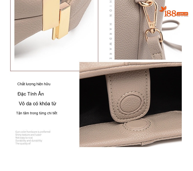 Túi Xách Tay/Đeo Chéo Nữ Da Mờ Phong Cách Pháp Cao Cấp Màu Đen, Nâu, Xám chi tiết 11