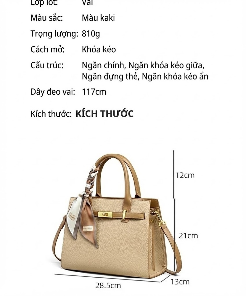 Túi Xách Tay Nữ Da Mờ Kiểu Dáng Platinum Size Lớn Đeo Chéo Màu Be chi tiết 2