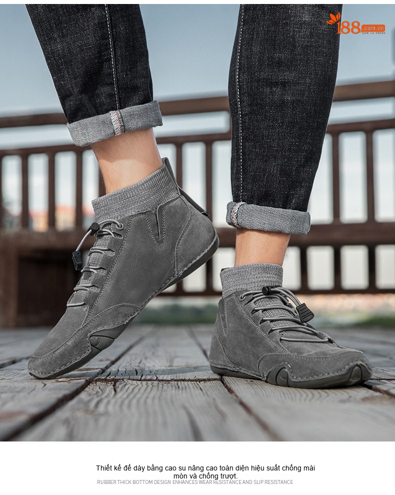 Giày Boot Nam Cao Cổ Da Mờ Lót Lông Chiều Cao Đế Khoảng 3cm Màu Be, Xám chi tiết 16