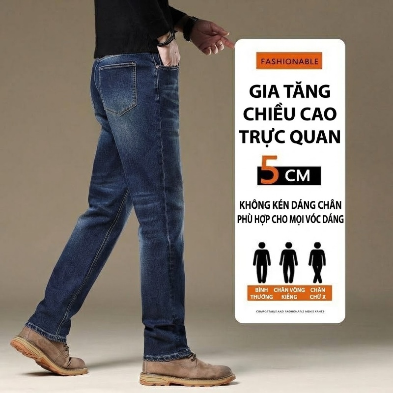 Quần Jean Nam Ống Đứng Ôm Vừa Vặn Phong Cách Âu Mỹ Màu Xanh Denim