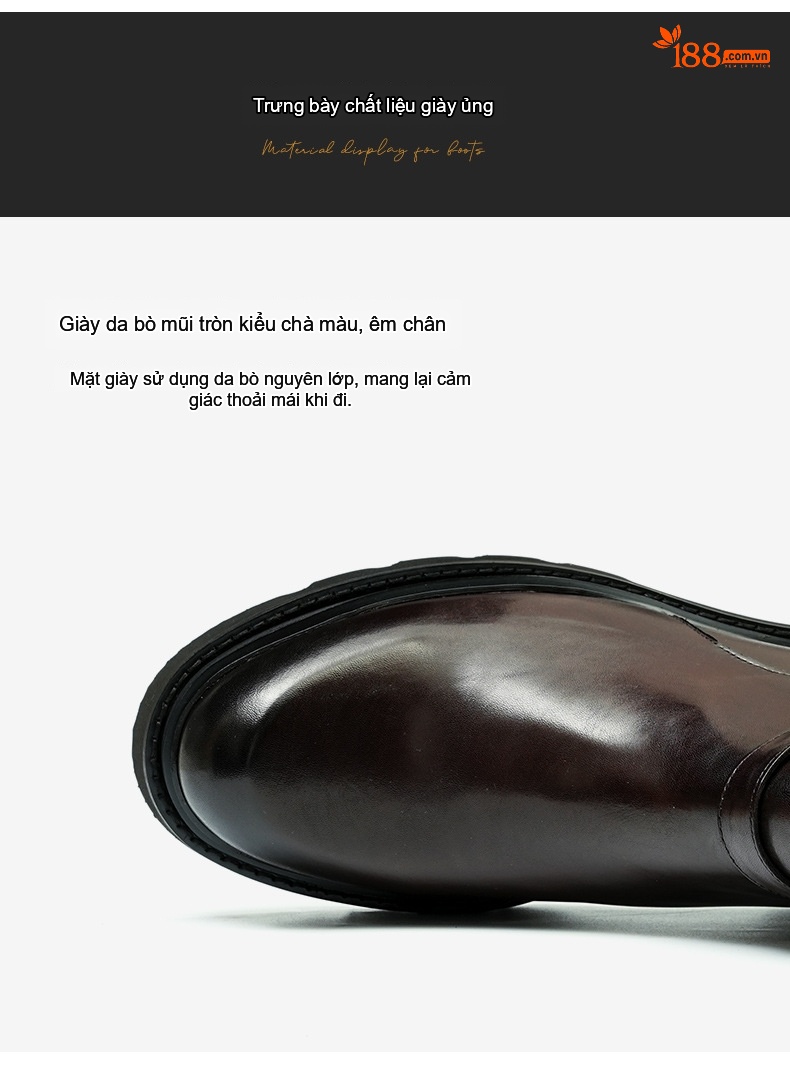 Boot Nam Cao Cổ Da Bò Khóa Cài Phong Cách Anh Quốc Chiều Cao Đế Khoảng 4cm Màu Đen, Nâu Đỏ chi tiết 11