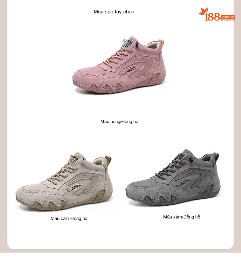 Giày Cổ Cao Nữ Da Thật, Giày Martin Mùa Đông, Giày Thể Thao Đế Bằng Chiều Cao Đế Khoảng 3cm Màu Be, Hồng, Xám chi tiết 5
