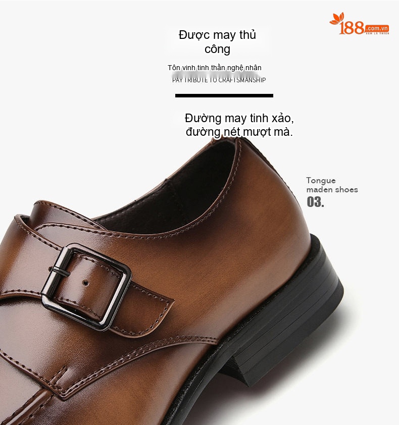 Giày Tây Nam Da Bóng Khóa Cài Chiều Cao Đế Khoảng 3cm Màu Đen, Nâu chi tiết 5