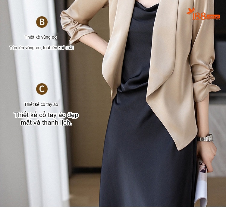 Áo Blazer Nữ Phong Cách Hàn Quốc Chất Liệu Cao Cấp Màu Champagne, Đen, Trắng chi tiết 4