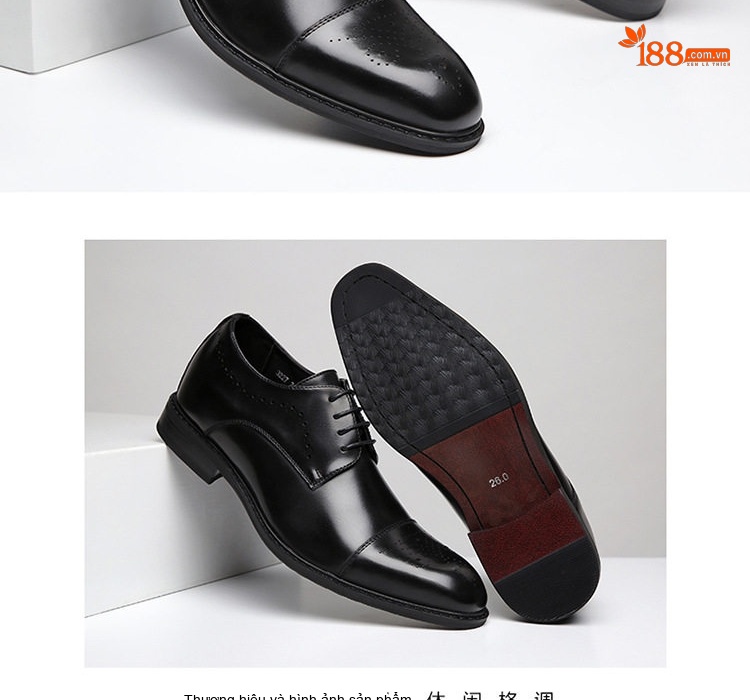 Giày Tây Buộc Dây Nam Da Thật Chiều Cao Đế Khoảng 3cm Màu Đen, Nâu chi tiết 16
