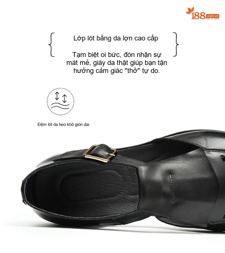 Sandal Nam Da Bò Xỏ Ngón Thoáng Khí Chiều Cao Đế Khoảng 2cm Màu Đen, Nâu chi tiết 7