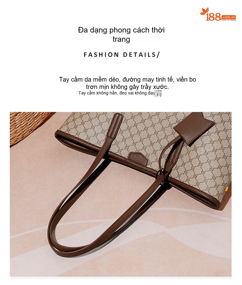 Túi Tote Nữ Fansman Họa Tiết Chữ Lớn Sức Chứa Lớn Màu Nâu chi tiết 4
