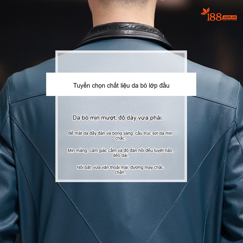 Áo Khoác Da Thật Nam Kiểu Dáng Bomber Túi Hộp Màu Xanh, Đen chi tiết 3