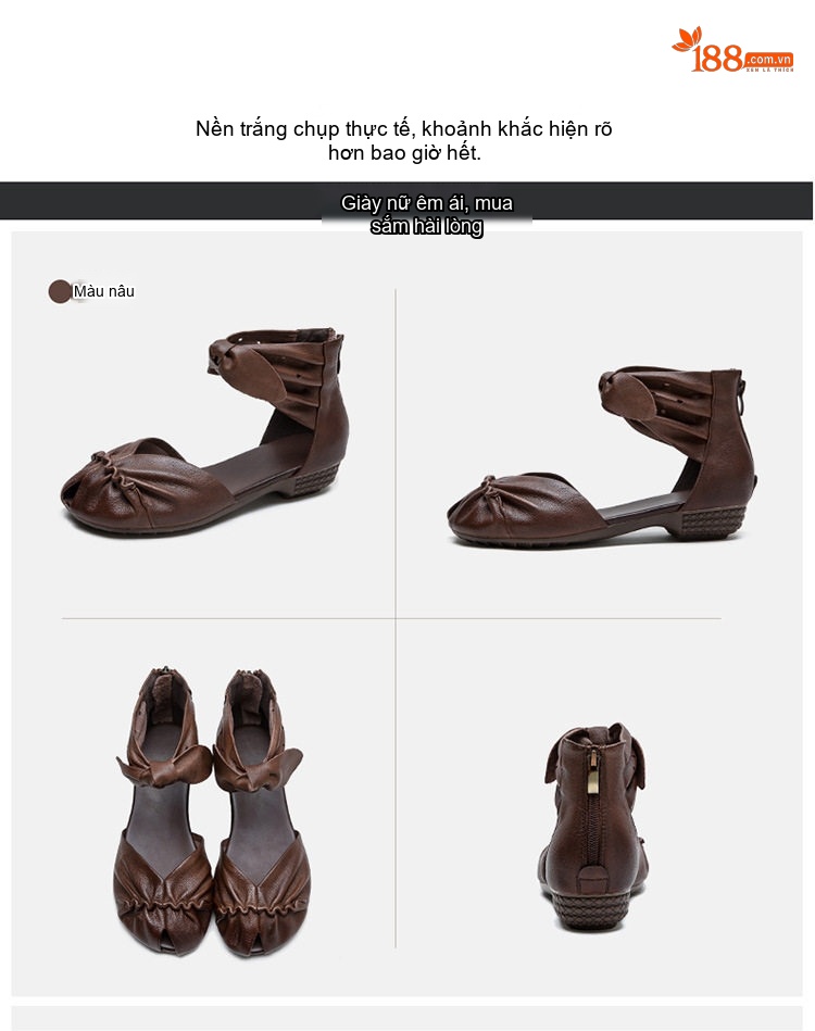 Dép Sandal Nữ Hở Mũi Quai Cổ Chân Da Mềm Đế Cao 3cm - 4cm Màu Đen, Nâu chi tiết 16