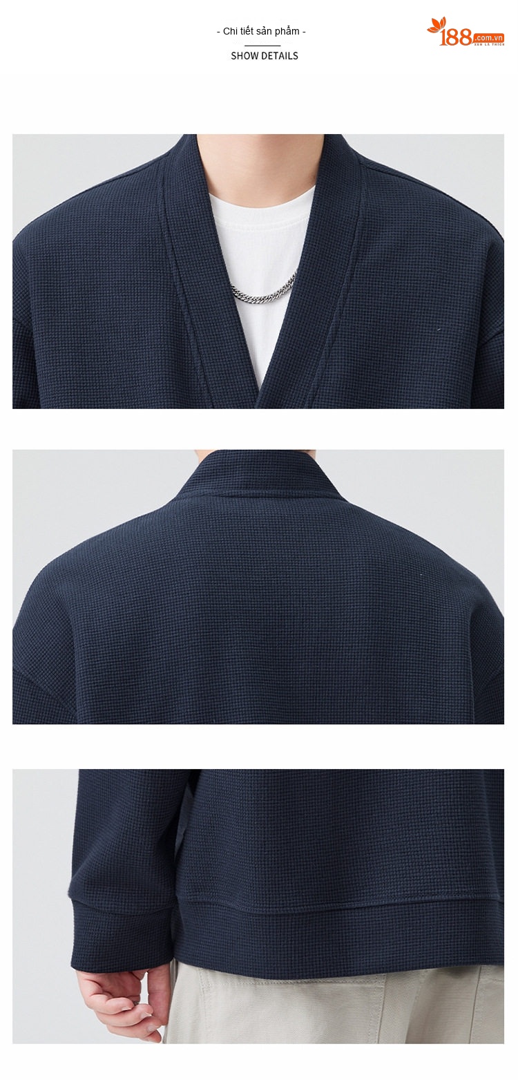 Áo Khoác Cardigan Nam Dáng Rộng Phong Cách Hàn Quốc Màu Xám, Nâu, Xanh Navy chi tiết 9