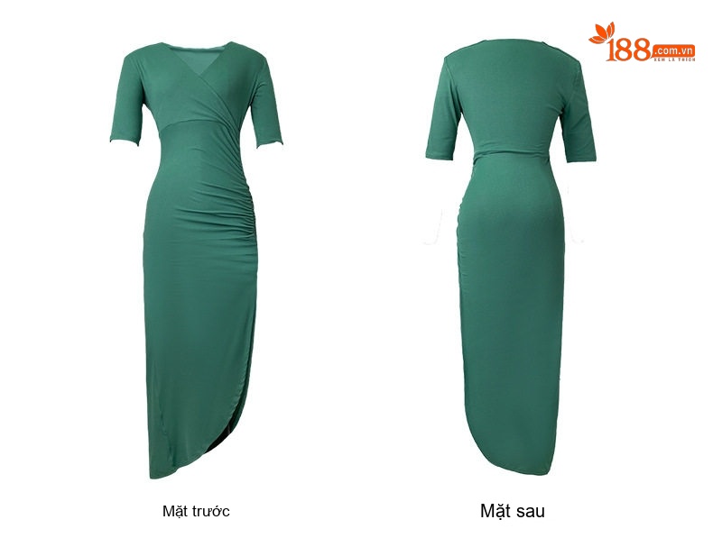 Váy Ôm Body Nữ Cổ chữ V Chữ Xẻ Tà Bất Đối Xứng Màu Đen, Xanh Lá chi tiết 7