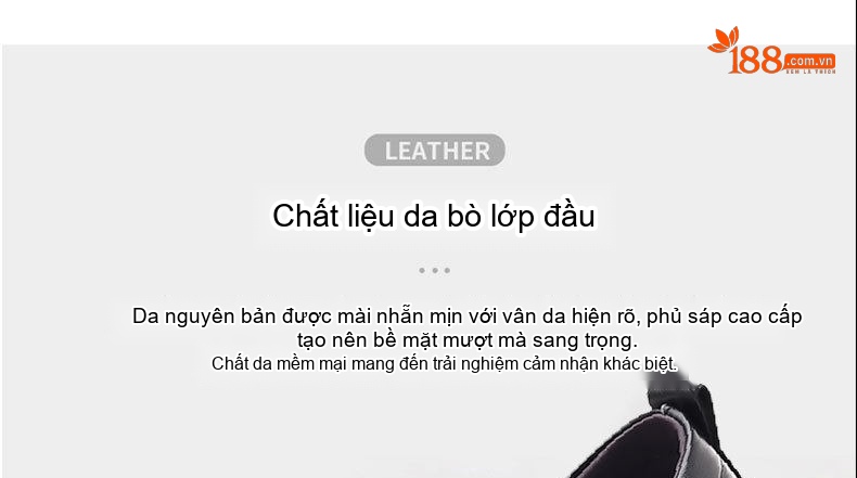 Giày Tây Buộc Dây Nam Da Bò Chiều Cao Đế Khoảng 3cm Màu Đen chi tiết 10