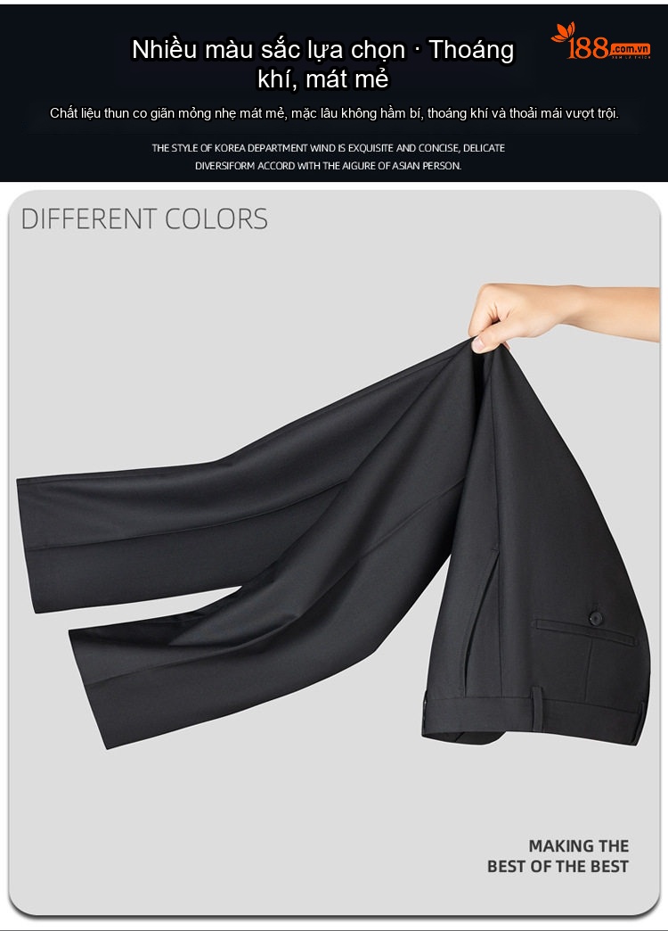 Quần Tây Nam Dáng Slimfit Vải Cotton Chống Nhăn Màu Đen, Xám chi tiết 8