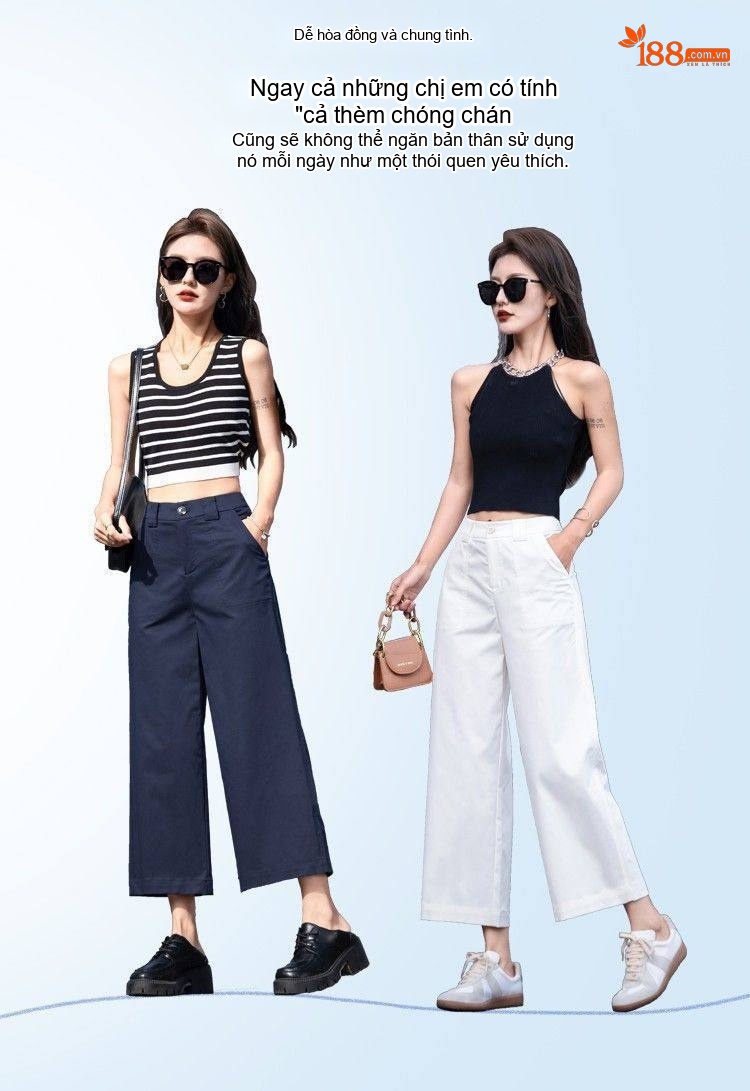 Quần Nữ Ống Rộng Lửng Chất liệu Thiên Sợi Màu Khaki, Xanh Navy, Xanh Rêu chi tiết 6