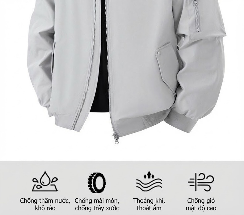 Áo Khoác Bomber Nam Dáng Rộng Phong Cách Retro Màu Xanh Olive, Đen, Xám... chi tiết 2