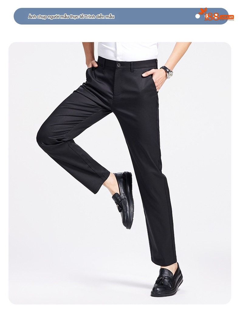 Quần Tây Nam Lụa Tencel Mỏng Chống Nhăn Co Giãn Dáng Ôm Màu Đen chi tiết 14