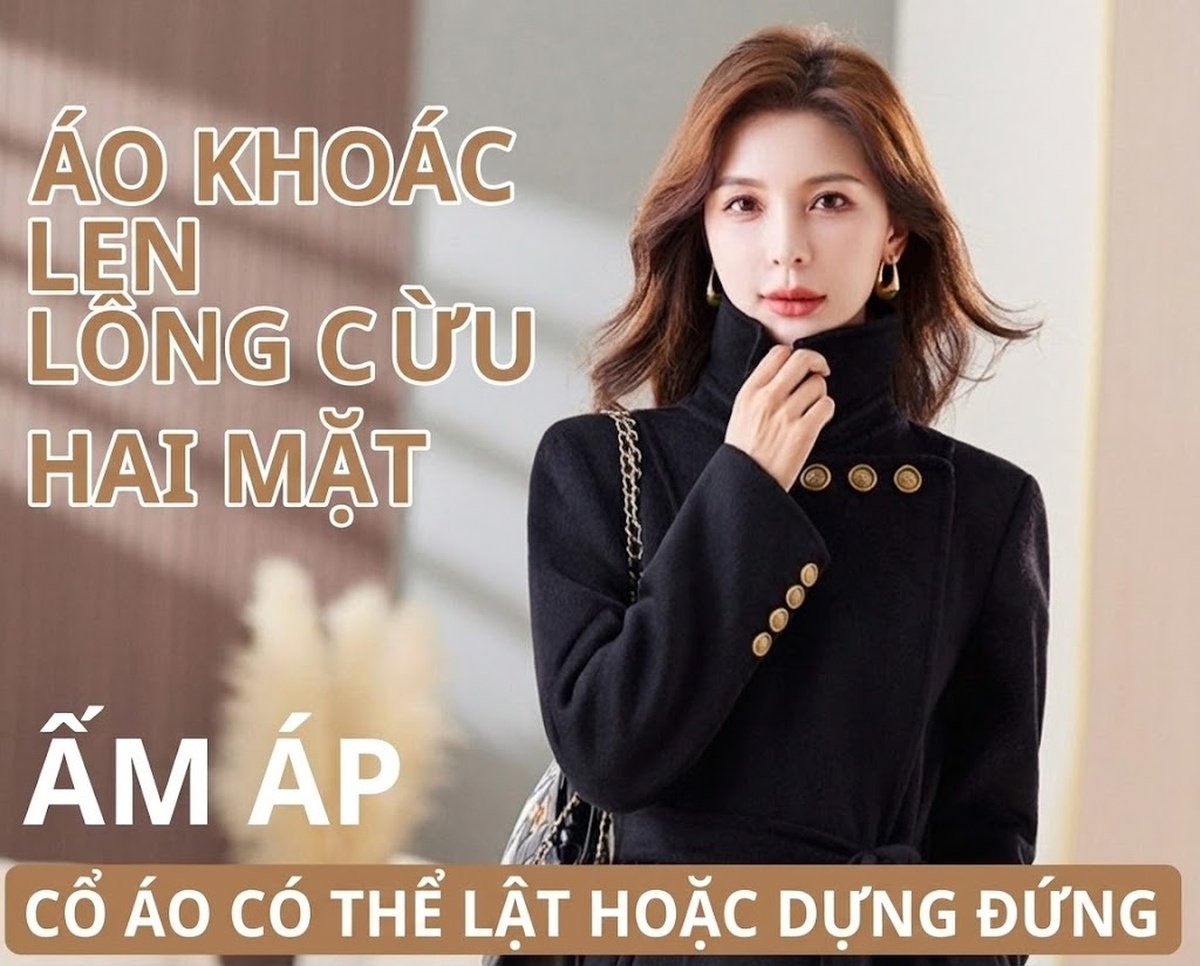 Áo Khoác Dạ Nữ Lông Cừu Hai Mặt Dáng Dài Vừa Phong Cách Thời Trang Màu Đen, Đỏ chi tiết 3