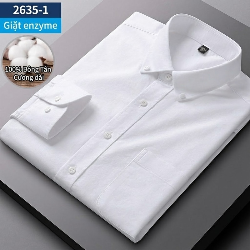 Áo Sơ Mi Nam Tay Dài Cotton Oxford Giặt Nước Kẻ Caro Mặc Đơn Giản Lót Trong Công Sở Màu Trắng, Xanh Dương, Xám, Hồng...