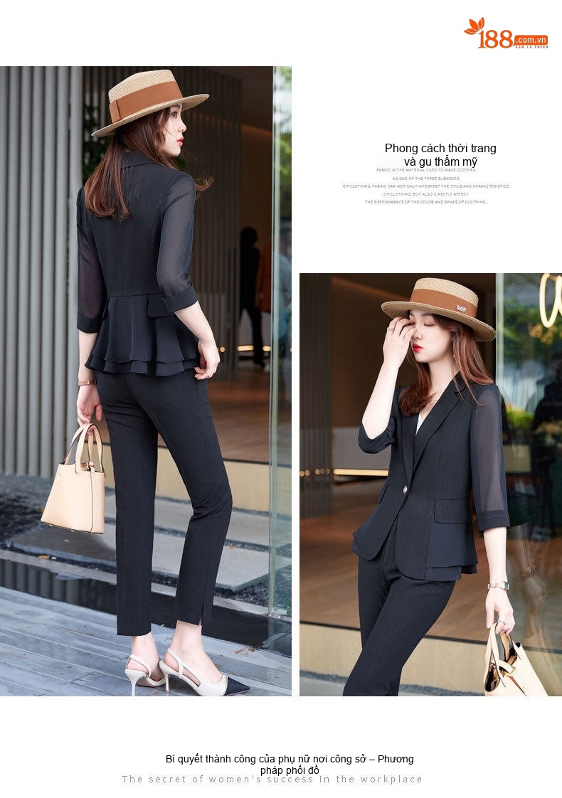 Bộ Vest Nữ Tay Lỡ Mỏng Nhẹ Phong Cách Thanh Lịch Màu Trắng, Xanh, Đen... chi tiết 12