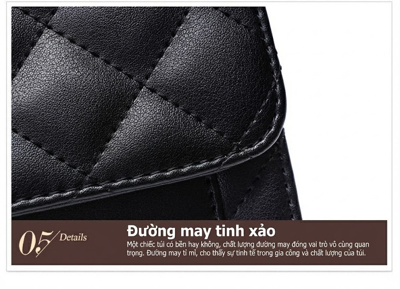 Túi Đeo Chéo Nữ Da Thật Dây Xích Thời Trang Cao Cấp Màu Đen chi tiết 26
