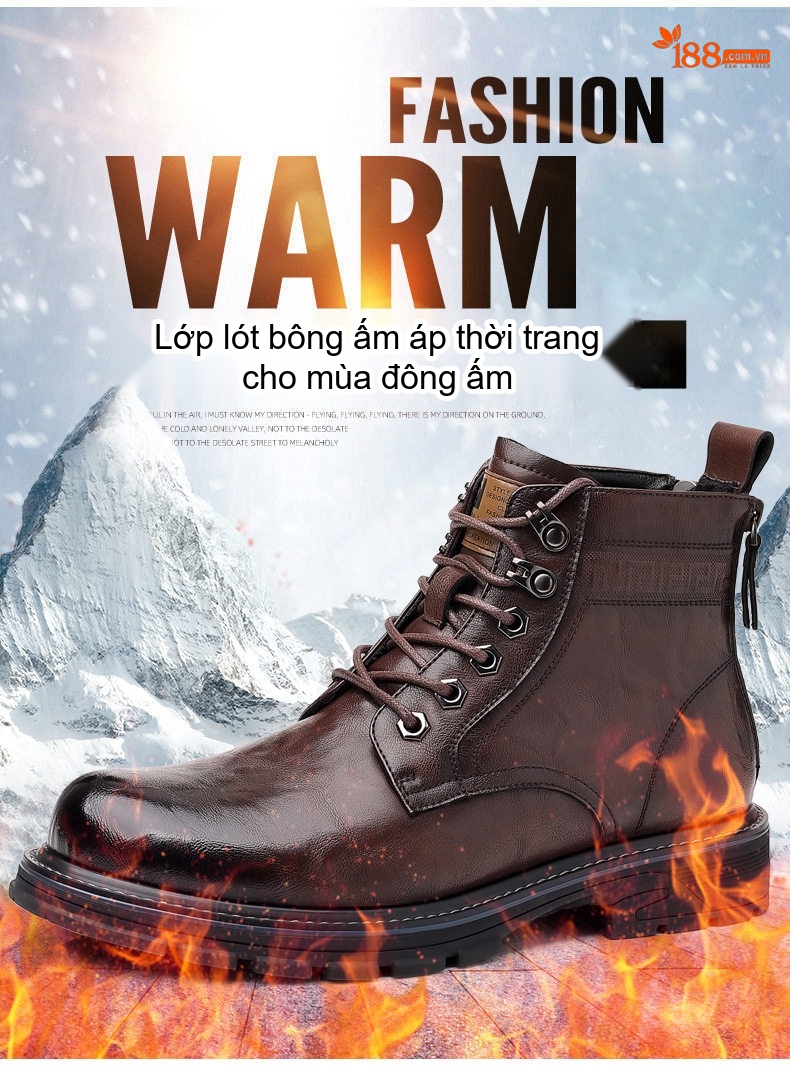 Boot Martin Nam Cao Cổ Da Bóng Chiều Cao Đế Khoảng 3cm Màu Đen, Nâu chi tiết 4