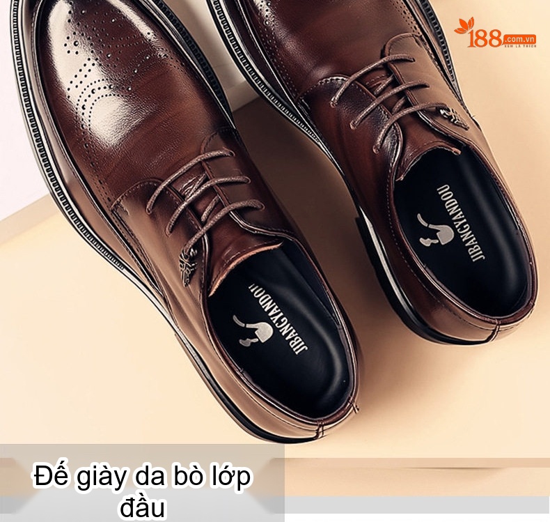 Giày Tây Buộc Dây Nam Da Bò Chiều Cao Đế Khoảng 3cm Màu Đen, Nâu chi tiết 6