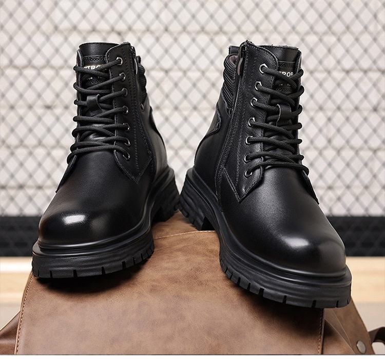Boot Nam Da Thật Lông Cừu Giữ Ấm Chiều Cao Đế Khoảng 4cm Màu Đen chi tiết 14
