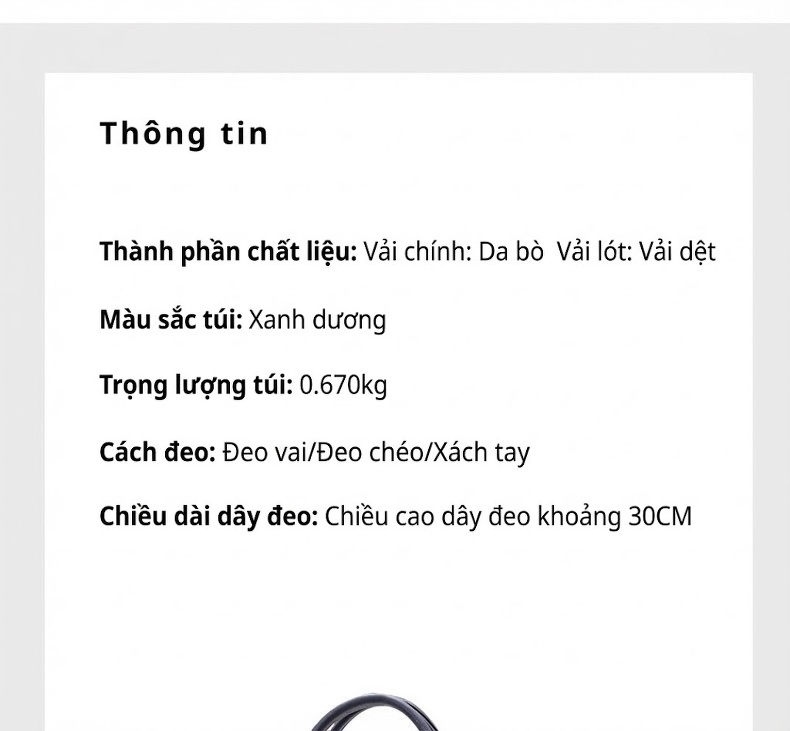 Túi Đeo Chéo Nữ Da Bò Đeo Vai Xách Tay Phong Cách Thanh Lịch Màu Xanh Dương chi tiết 4