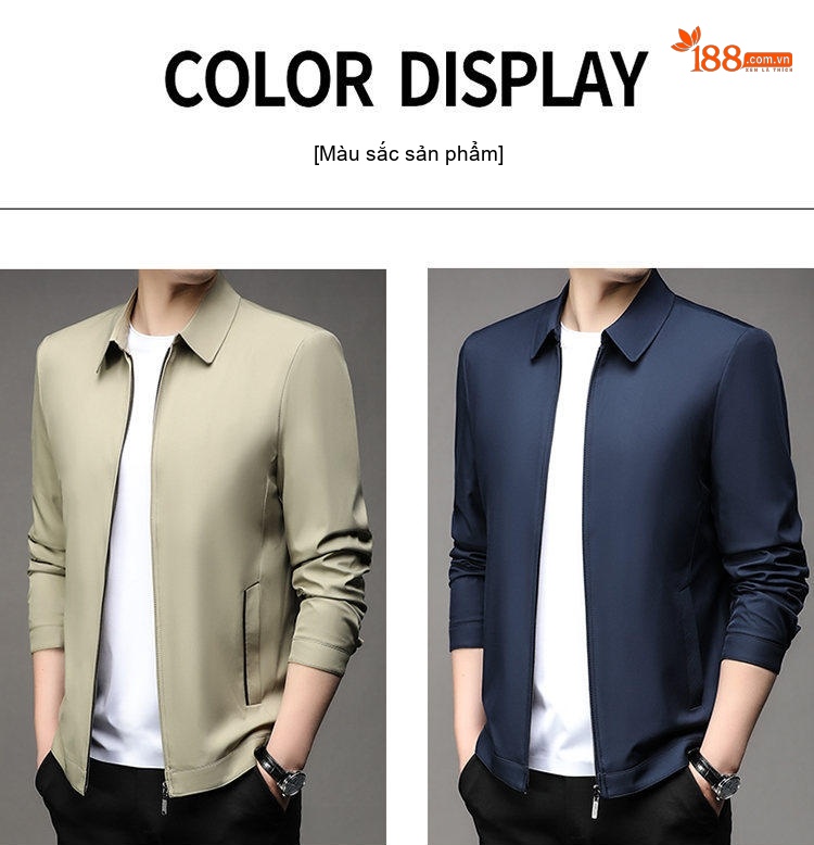 Áo Khoác Cổ Bẻ Nam Dáng Suông Màu Xanh Navy, Đen, Be chi tiết 8