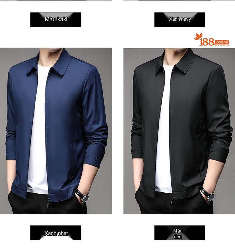 Áo Khoác Cổ Bẻ Nam Dáng Suông Màu Xanh Navy, Đen, Be chi tiết 9