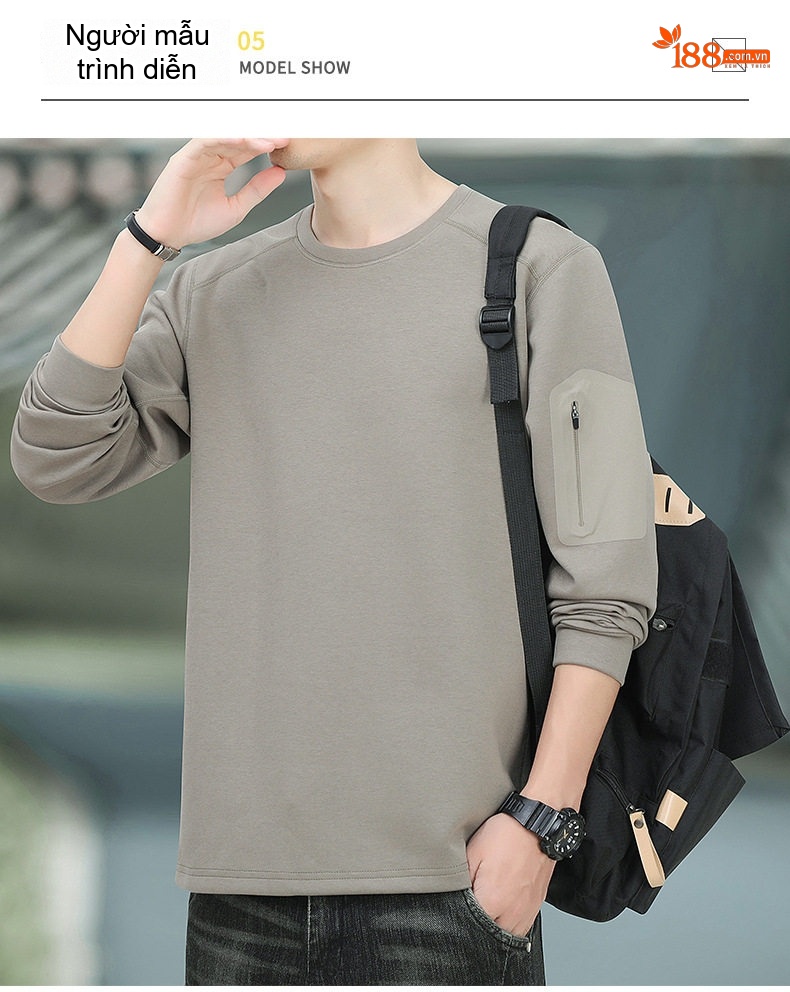 Áo Thun Dài Tay Nam Cổ Tròn Phong Cách Hàn Quốc Form Rộng Màu Xám, Đen, Xanh Navy chi tiết 10