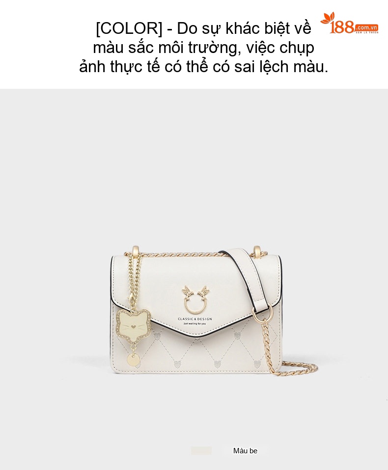 Túi Đeo Chéo Nữ Da Bóng Dây Xích Kiểu Túi Hộp Nhỏ Màu Trắng chi tiết 5