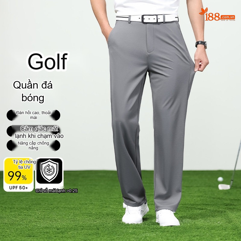 Quần Golf Dài Nam Ống Đứng Mỏng Mát Chống Nhăn Thoáng Khí Màu Xám, Đen