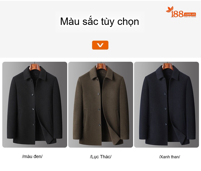 Áo Khoác Dạ Nam 100% Lông Cừu Dáng Ngắn Màu Đen, Nâu chi tiết 18