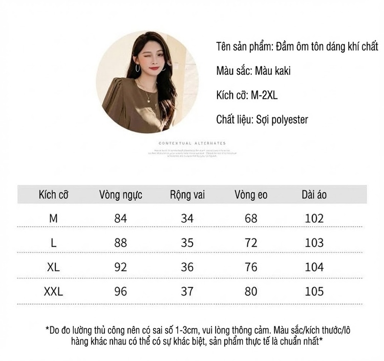 Váy liền thân Nữ Tay Dài Dáng Dài Thu Đông Thiết Kế Nhún Eo Màu Nâu chi tiết 2