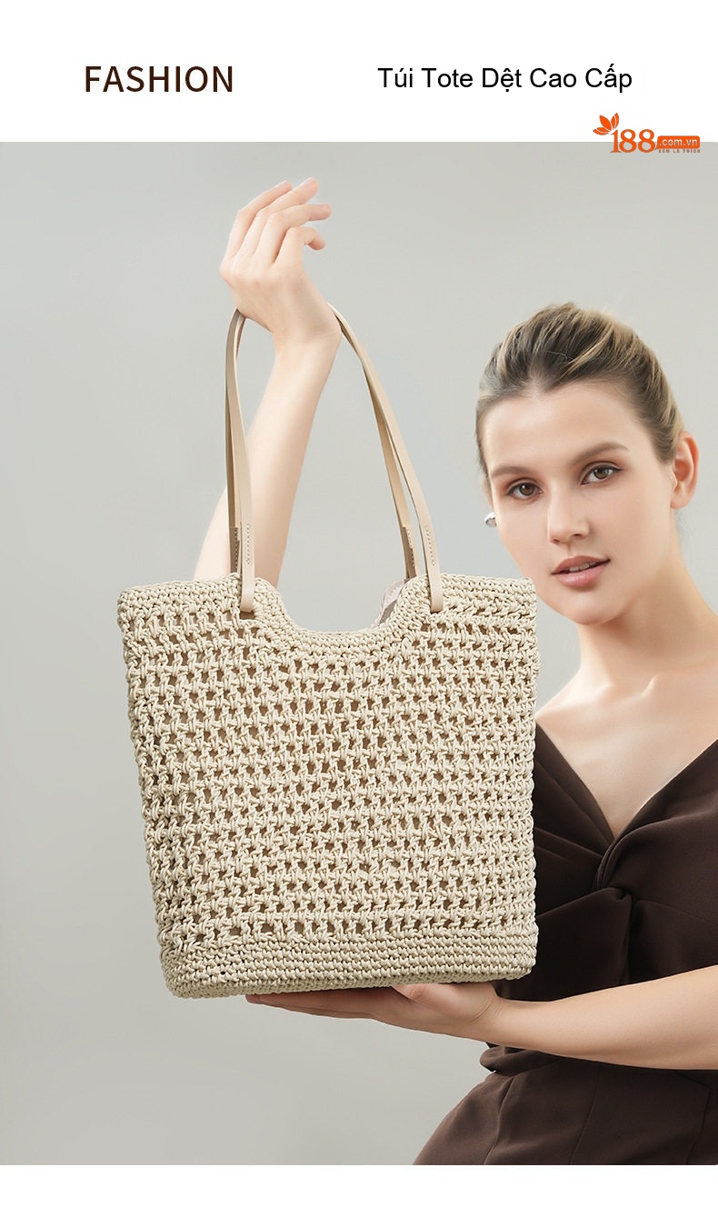 Túi Tote Nữ Đan Móc Thủ Công Lưới Lớn Đựng Đồ Đi Biển chi tiết 2