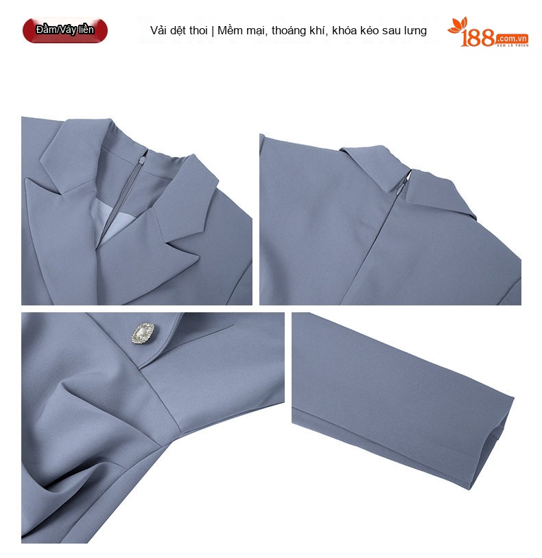 Váy Đầm Ôm Body Dáng Dài Áo Vest Cổ Tây Thanh Lịch Màu Xám chi tiết 4