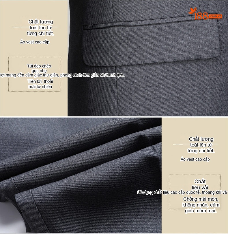 Bộ Vest Nam Cao Cấp 3 Món Phong Cách Doanh Nhân Lịch Lãm Màu Xám chi tiết 24