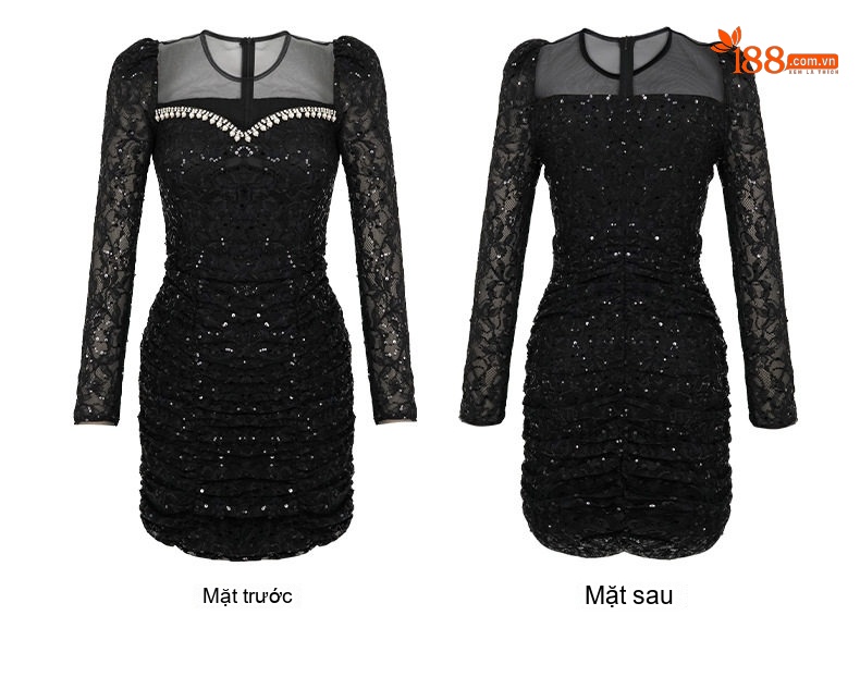 Đầm Ôm Body Nữ Lưới Đính Đá Tay Dài Phong Cách Ngọt Ngào Màu Trắng, Đen chi tiết 6