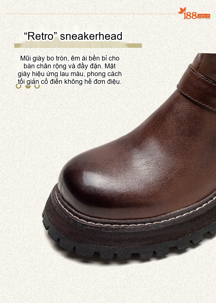Boot Nữ Da Bò Cổ Lửng Phong Cách Anh Chiều Cao Đế Khoảng 4cm Màu Nâu, Đen chi tiết 3