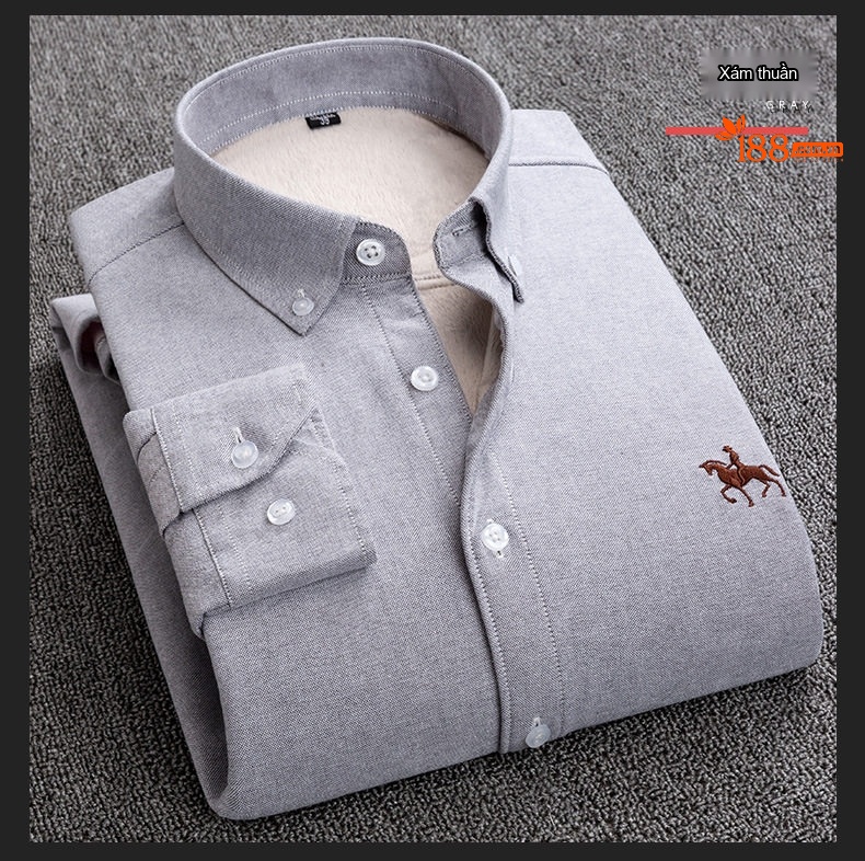 Áo Sơ Mi Dài Tay Nam Cotton Oxford Lót Lông Dày Dặn Giữ Ấm Màu Trắng, Hồng, Xanh Dương, Xám... chi tiết 11