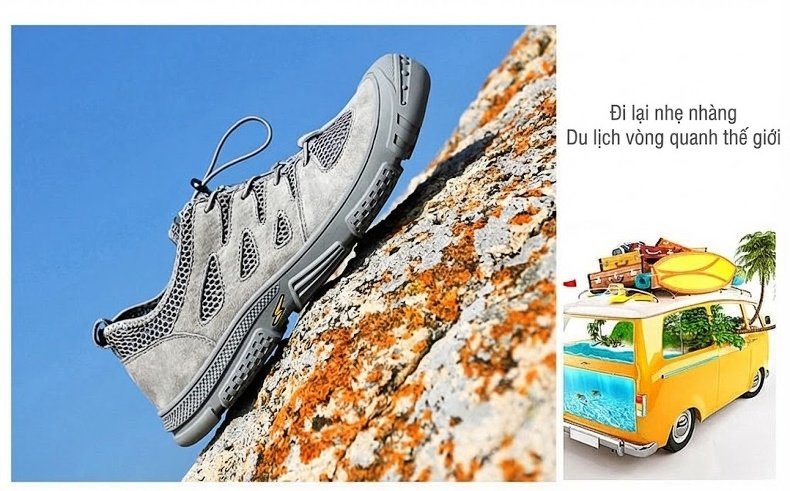 Giày lội nước nam vải lưới thoáng khí nhanh khô chống trượt đi câu cá đi biển đế cao 3 cm chi tiết 29