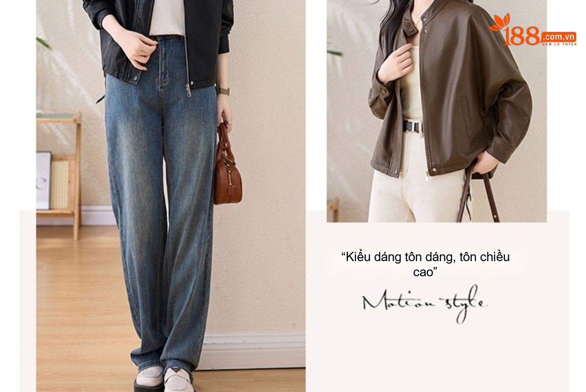 Áo Khoác Da Nữ Cổ Trụ Kiểu Mỹ Retro Dáng Ngắn Rộng Màu Đen, Nâu chi tiết 3