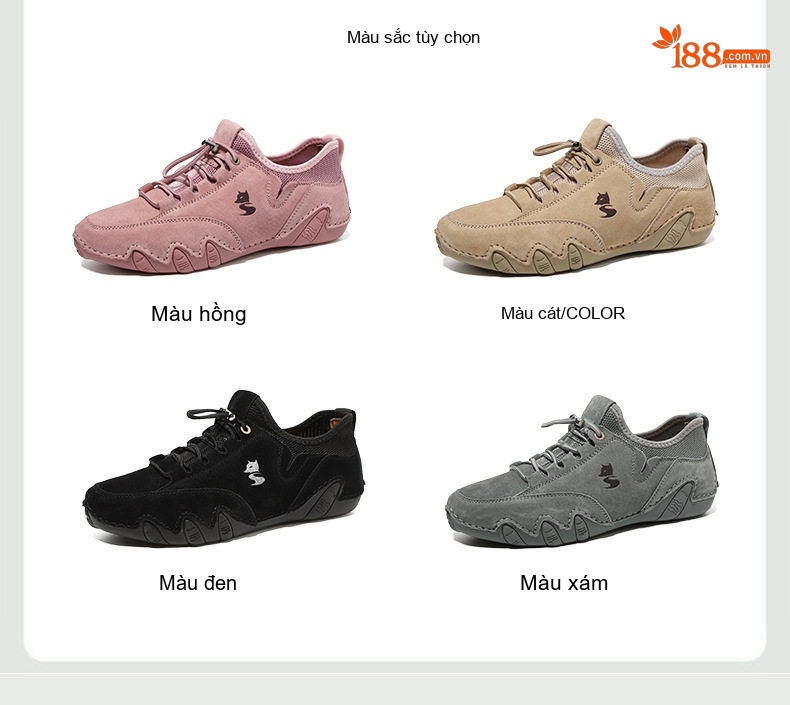 Giày Outdoor Buộc Dây Nữ Da Thật Bàn Chân To Chiều Cao Đế Khoảng 3cm Màu Hồng, Nâu, Xám, Đen chi tiết 4