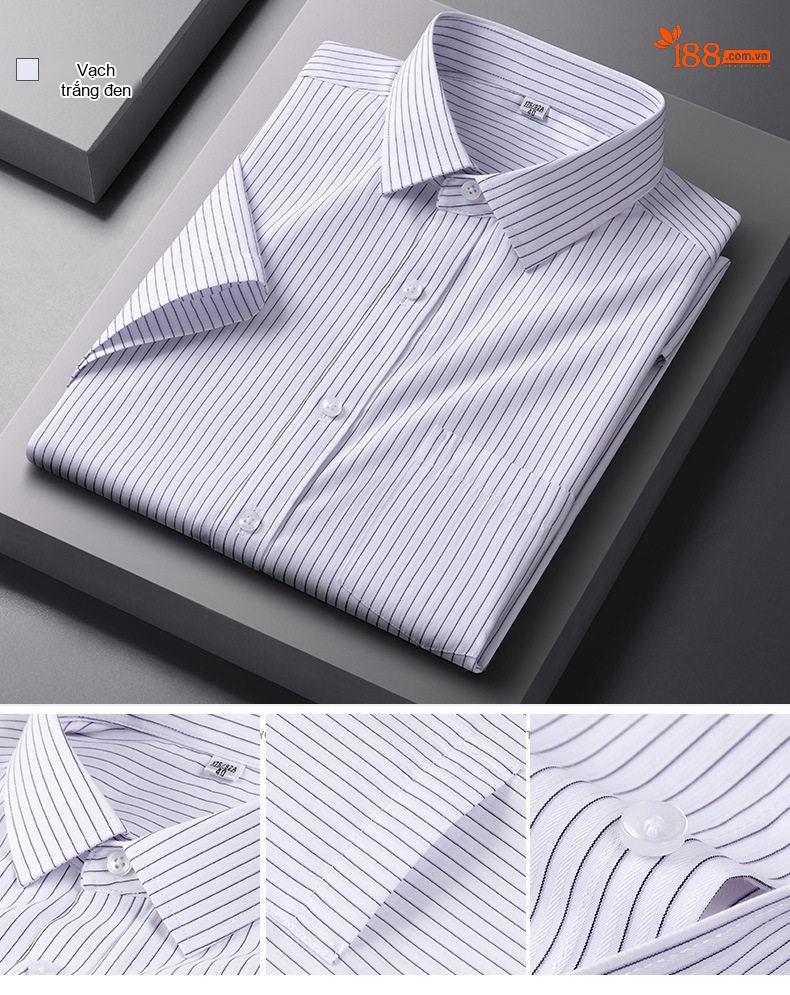 Áo Sơ Mi Nam Cotton Ngắn Tay Dáng Ôm Chống Nhăn Màu Trắng, Xanh Dương, Tím, Xám... chi tiết 26