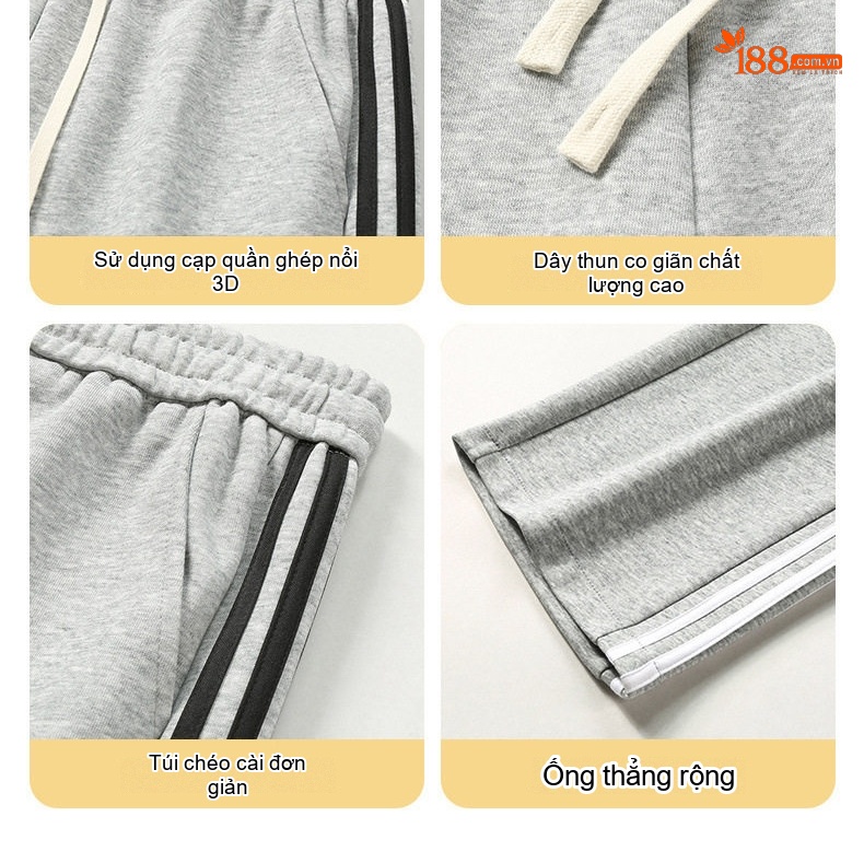 Quần dài ống rộng nam thể thao sọc bên hông phong cách casual chi tiết 9